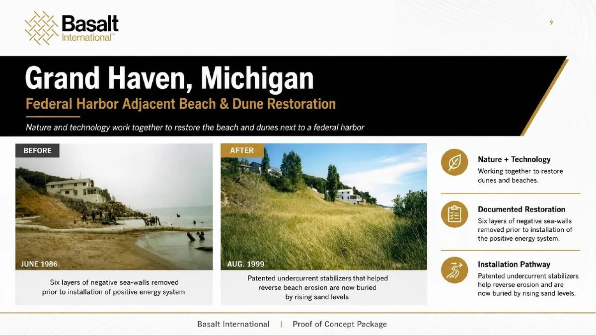 Page 9 of the Basalt International proof of concept: Grand Haven, Michigan.