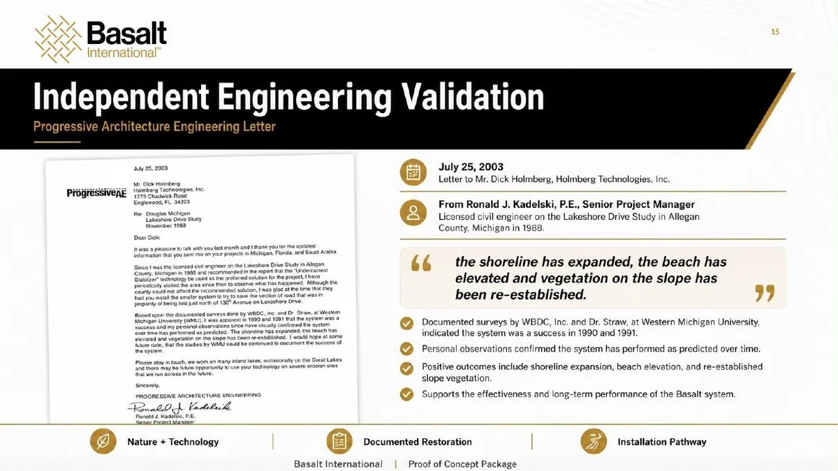 Page 15 of the Basalt International proof of concept: Independent Engineering Validation.