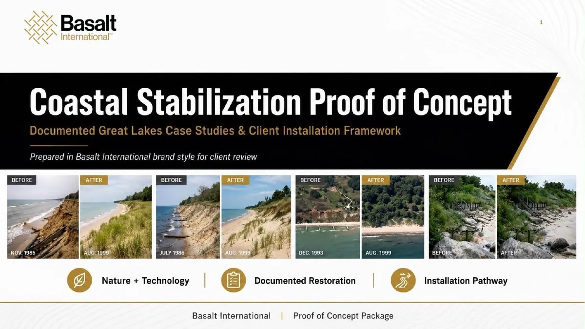 Page 1 of the Basalt International proof of concept: Coastal Stabilization Proof of Concept.